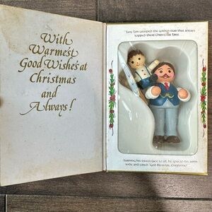 1985 Bradford Novelty Company "A Christmas Carol" Tiny Tim Wooden Ornament Set